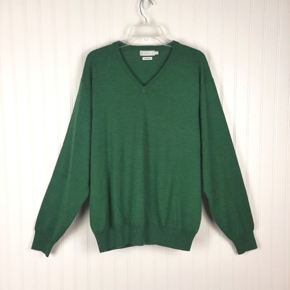 Peter Millar 100% Merlino Wool Sweater Men's Size Large Hunter Green V Neck - Picture 7 of 7